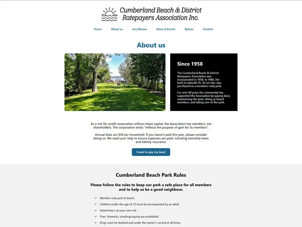 Cumberland Beach & District Ratepayers Association About Us Page